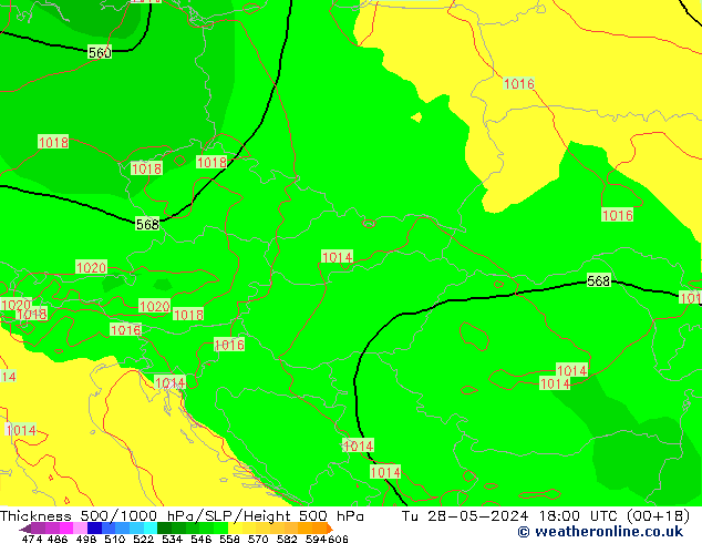 Espesor 500-1000 hPa ECMWF mar 28.05.2024 18 UTC