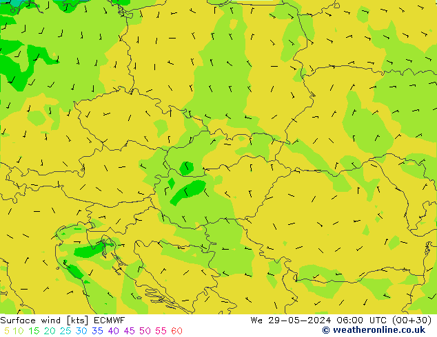 Vento 10 m ECMWF Qua 29.05.2024 06 UTC