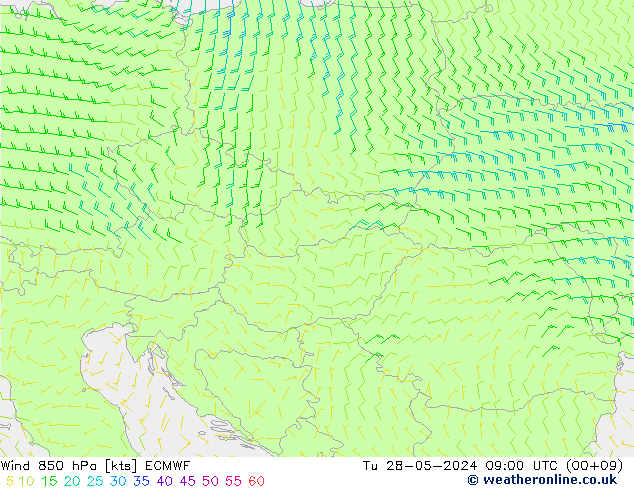 Viento 850 hPa ECMWF mar 28.05.2024 09 UTC