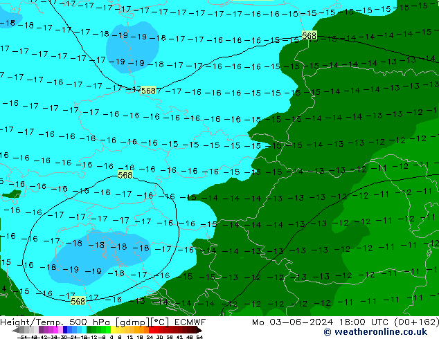 Yükseklik/Sıc. 500 hPa ECMWF Pzt 03.06.2024 18 UTC