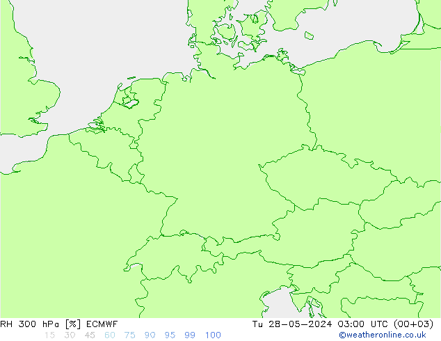 RH 300 hPa ECMWF Tu 28.05.2024 03 UTC