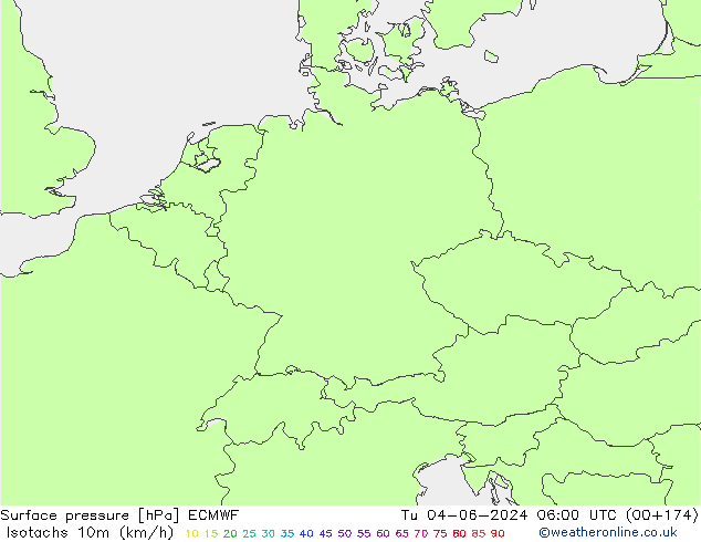 Isotachs (kph) ECMWF Tu 04.06.2024 06 UTC