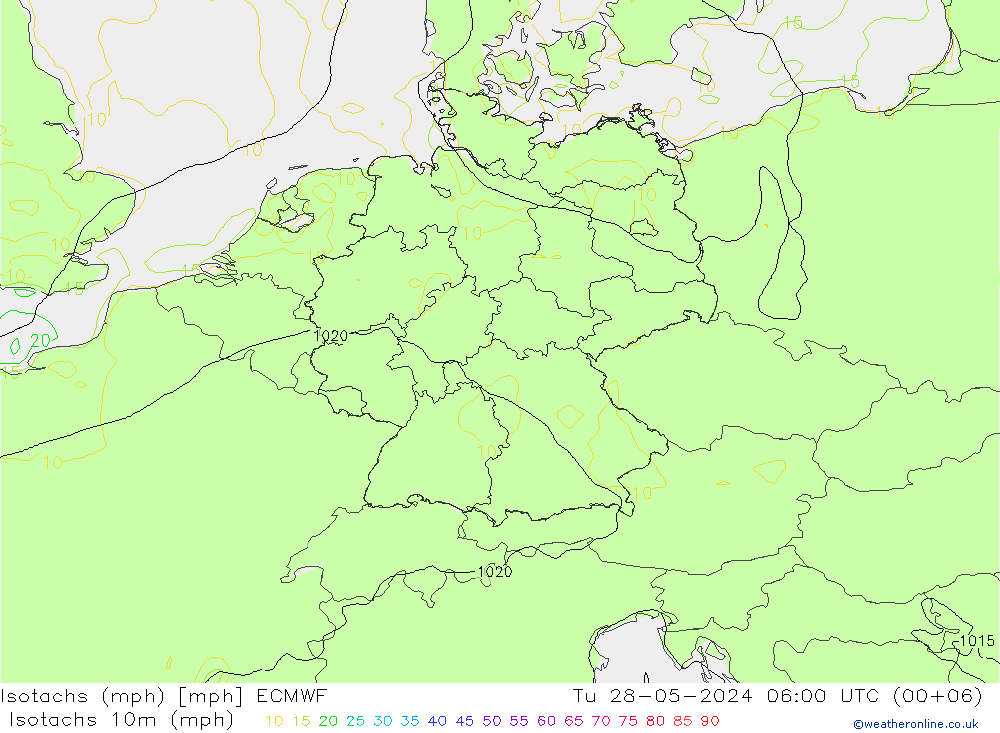 Eşrüzgar Hızları mph ECMWF Sa 28.05.2024 06 UTC