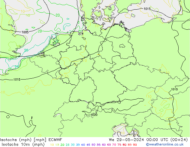 Isotachs (mph) ECMWF Qua 29.05.2024 00 UTC