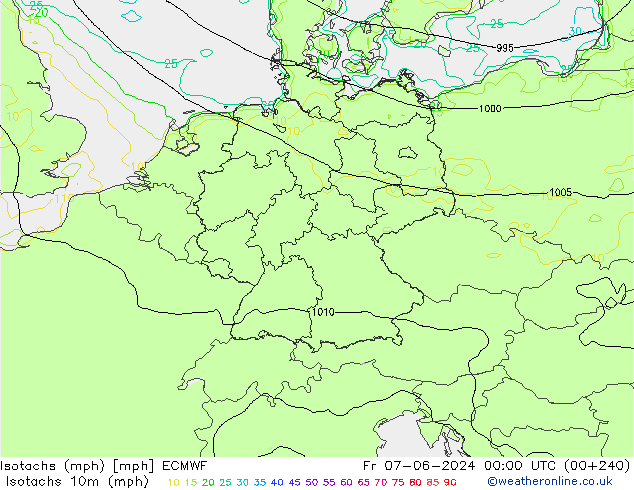 Isotachs (mph) ECMWF 星期五 07.06.2024 00 UTC