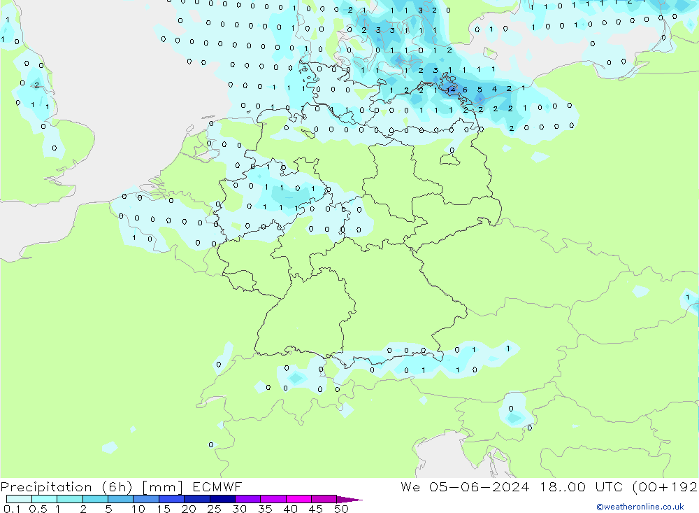 Z500/Rain (+SLP)/Z850 ECMWF Mi 05.06.2024 00 UTC