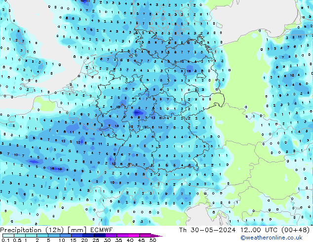 Précipitation (12h) ECMWF jeu 30.05.2024 00 UTC