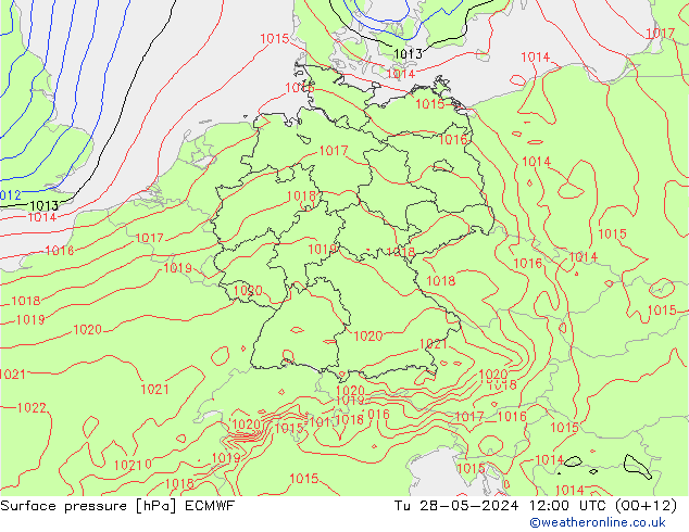 地面气压 ECMWF 星期二 28.05.2024 12 UTC