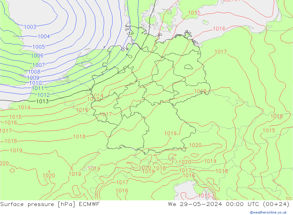 Surface pressure ECMWF We 29.05.2024 00 UTC