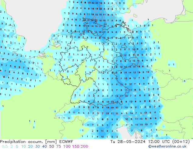 Precipitación acum. ECMWF mar 28.05.2024 12 UTC