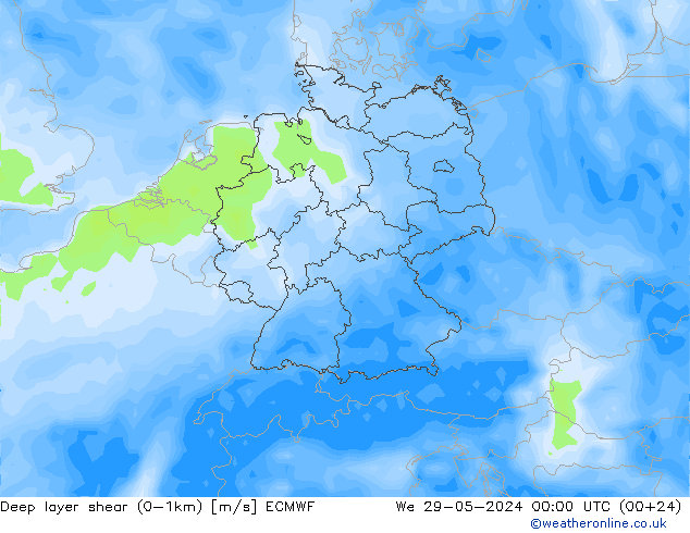 Deep layer shear (0-1km) ECMWF  29.05.2024 00 UTC