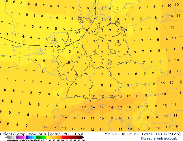 Yükseklik/Sıc. 850 hPa ECMWF Çar 29.05.2024 12 UTC