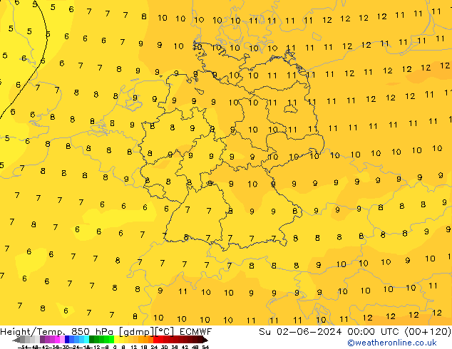 Géop./Temp. 850 hPa ECMWF dim 02.06.2024 00 UTC