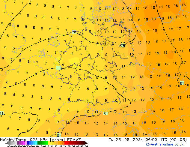 Height/Temp. 925 hPa ECMWF 星期二 28.05.2024 06 UTC