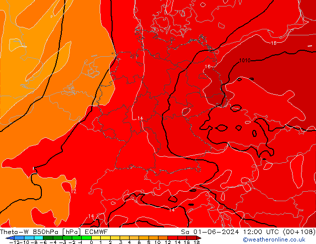 Theta-W 850hPa ECMWF sam 01.06.2024 12 UTC