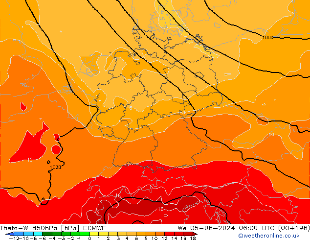 Theta-W 850hPa ECMWF St 05.06.2024 06 UTC