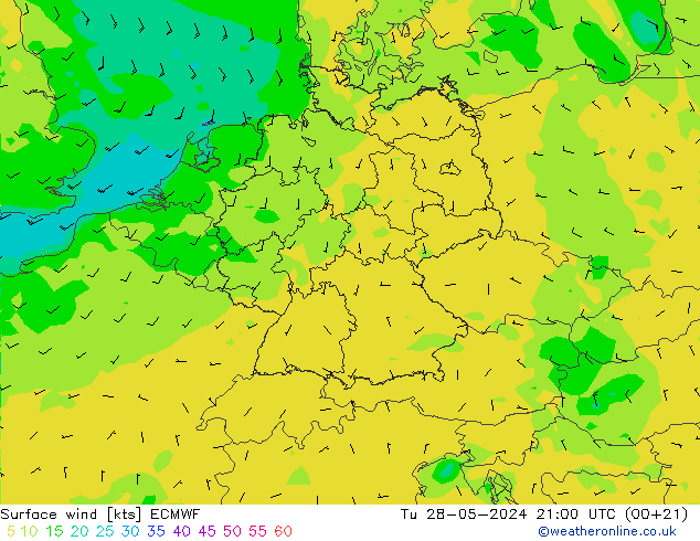 Bodenwind ECMWF Di 28.05.2024 21 UTC