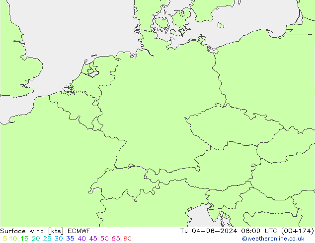 Surface wind ECMWF Tu 04.06.2024 06 UTC