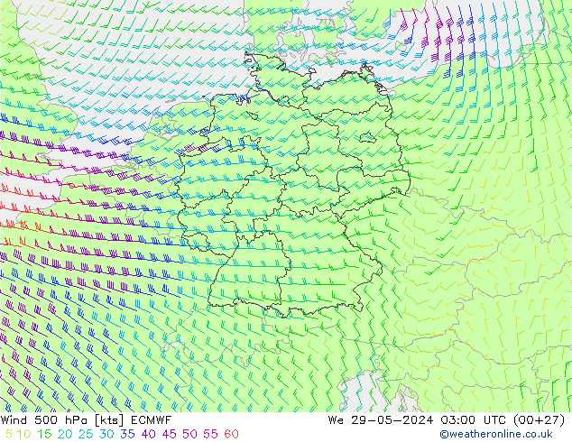 Viento 500 hPa ECMWF mié 29.05.2024 03 UTC