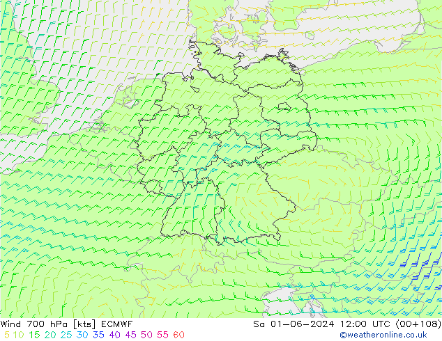 Wind 700 hPa ECMWF Sa 01.06.2024 12 UTC