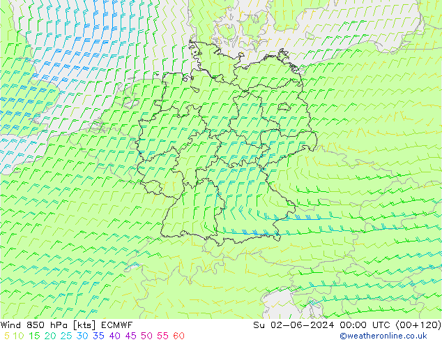 风 850 hPa ECMWF 星期日 02.06.2024 00 UTC