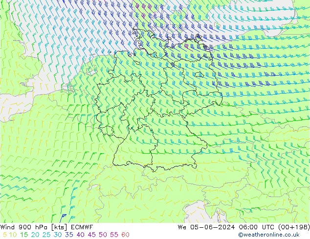 wiatr 900 hPa ECMWF śro. 05.06.2024 06 UTC