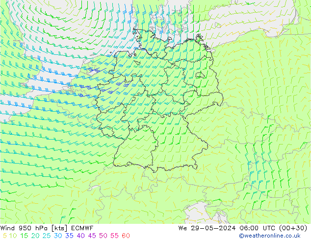 Viento 950 hPa ECMWF mié 29.05.2024 06 UTC