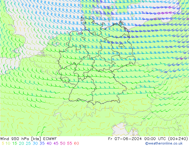 Vent 950 hPa ECMWF ven 07.06.2024 00 UTC