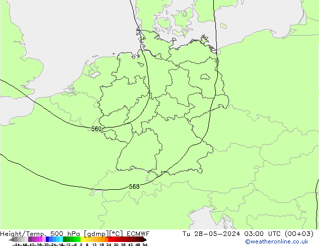 Height/Temp. 500 hPa ECMWF Di 28.05.2024 03 UTC