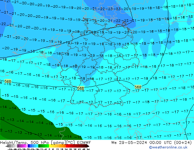 Z500/Yağmur (+YB)/Z850 ECMWF Çar 29.05.2024 00 UTC