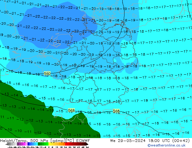 Z500/Yağmur (+YB)/Z850 ECMWF Çar 29.05.2024 18 UTC