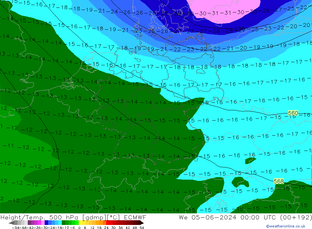 Z500/Rain (+SLP)/Z850 ECMWF Mi 05.06.2024 00 UTC