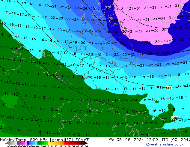 Z500/Rain (+SLP)/Z850 ECMWF We 05.06.2024 12 UTC