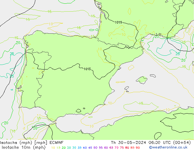 Eşrüzgar Hızları mph ECMWF Per 30.05.2024 06 UTC