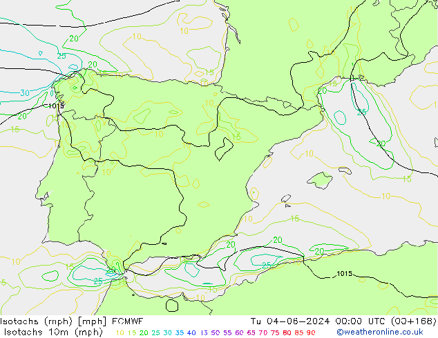 Eşrüzgar Hızları mph ECMWF Sa 04.06.2024 00 UTC