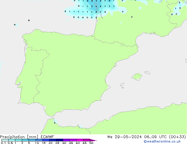 Srážky ECMWF St 29.05.2024 09 UTC