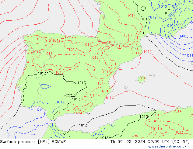 Bodendruck ECMWF Do 30.05.2024 09 UTC