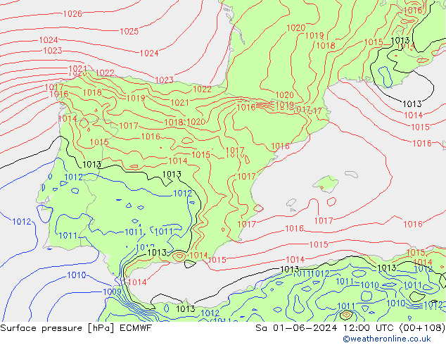 Surface pressure ECMWF Sa 01.06.2024 12 UTC