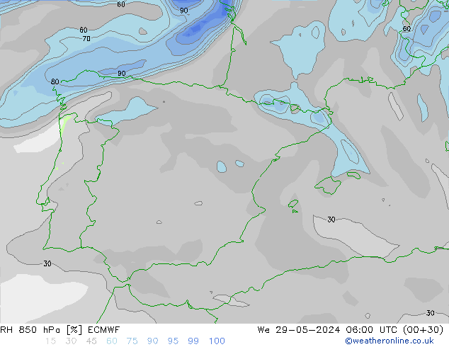 RH 850 hPa ECMWF St 29.05.2024 06 UTC