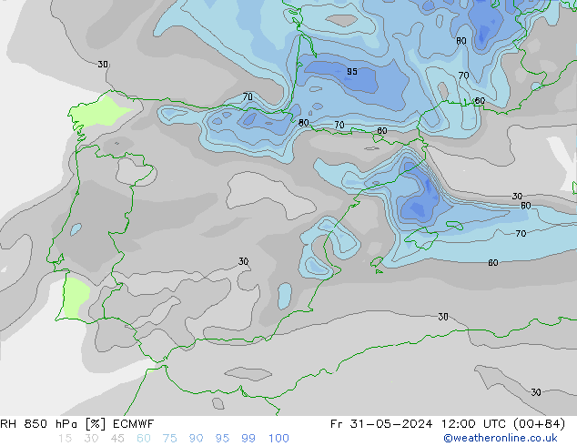 RH 850 hPa ECMWF Fr 31.05.2024 12 UTC