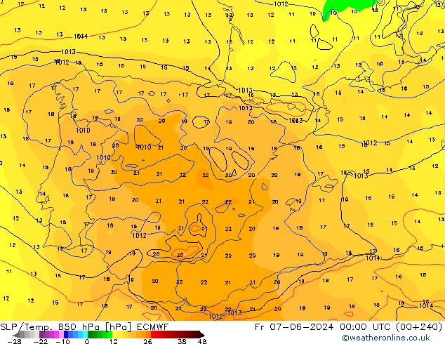 SLP/Temp. 850 hPa ECMWF Pá 07.06.2024 00 UTC