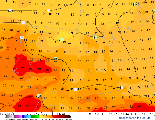 Geop./Temp. 925 hPa ECMWF lun 03.06.2024 00 UTC