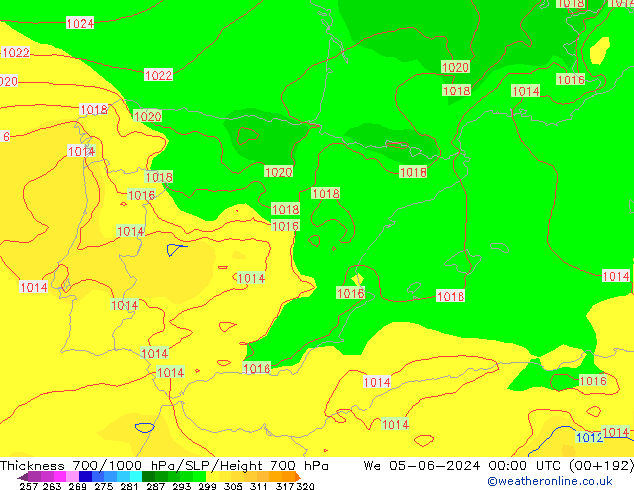 Thck 700-1000 hPa ECMWF We 05.06.2024 00 UTC