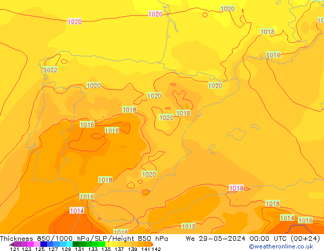 Thck 850-1000 hPa ECMWF We 29.05.2024 00 UTC