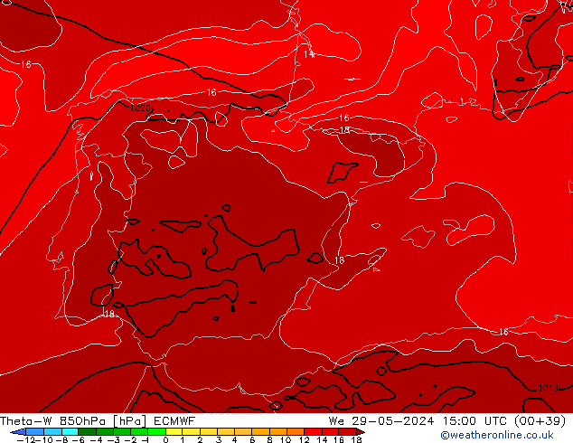 Theta-W 850hPa ECMWF We 29.05.2024 15 UTC