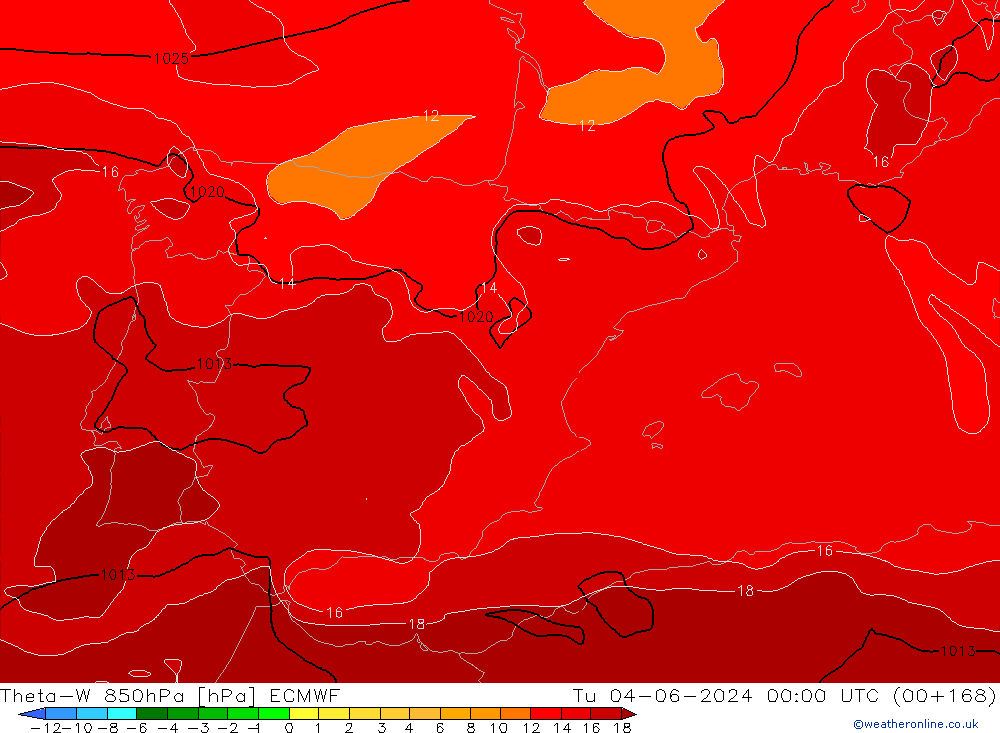 Theta-W 850hPa ECMWF Tu 04.06.2024 00 UTC