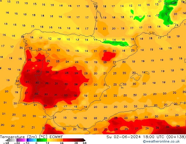 Temperatura (2m) ECMWF Dom 02.06.2024 18 UTC