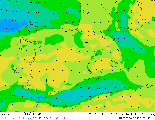 Surface wind ECMWF Po 03.06.2024 12 UTC