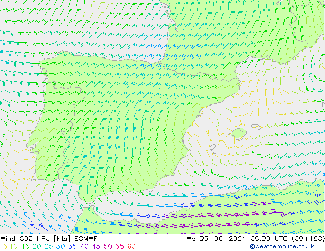 Wind 500 hPa ECMWF We 05.06.2024 06 UTC