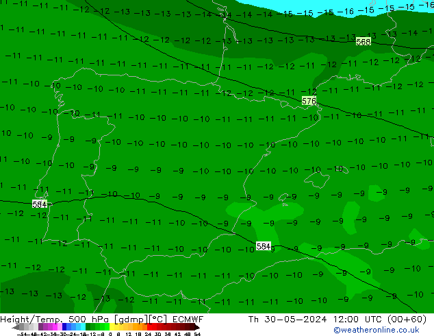 Z500/Rain (+SLP)/Z850 ECMWF Th 30.05.2024 12 UTC